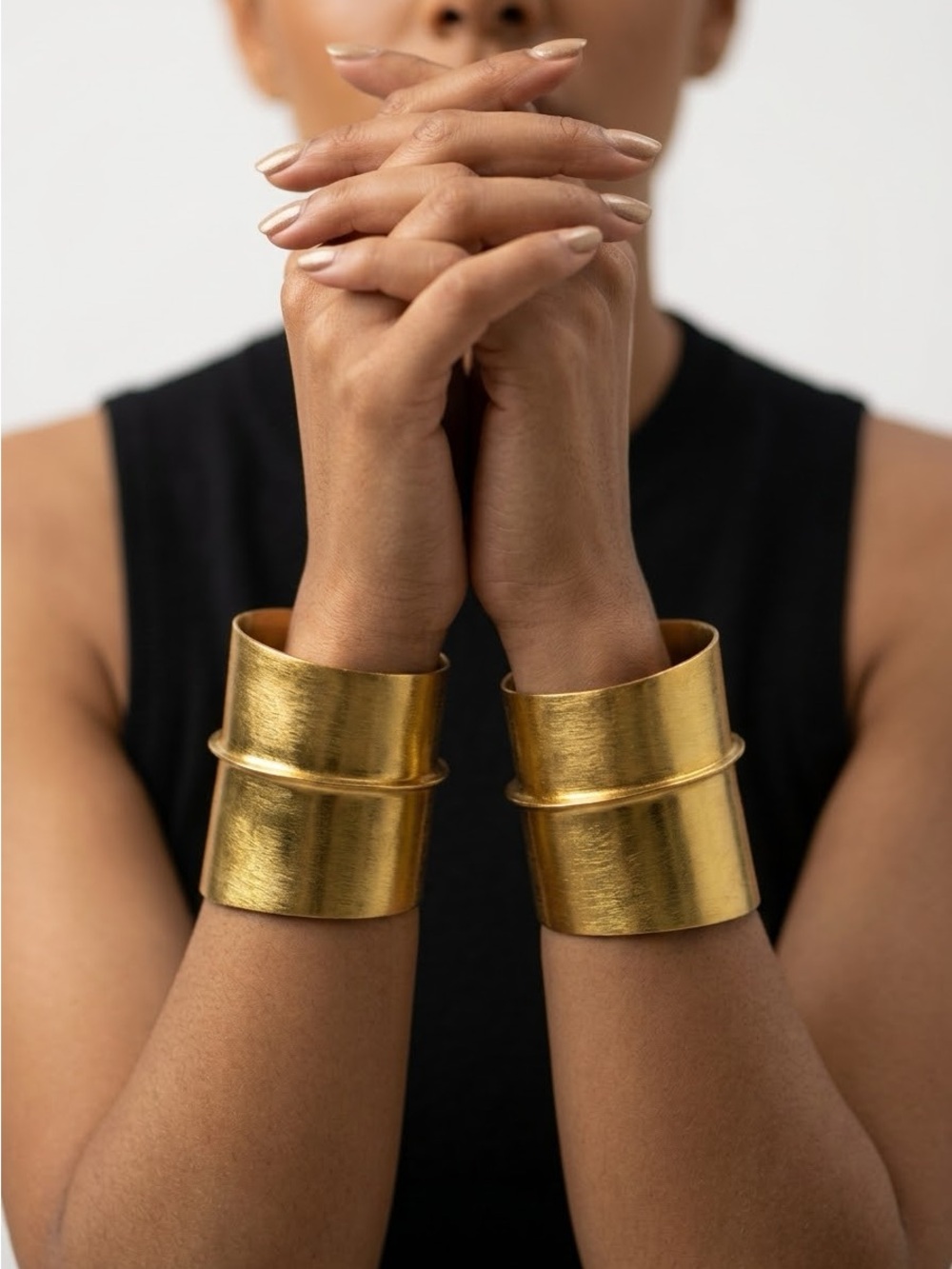 Vintage 80s Gold Structural Wide Cuff Bracelet Set